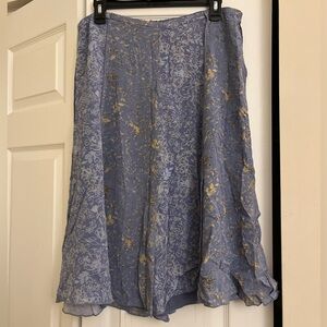 J. Jill Blueish Purple Lavender and Gold/Yellow Floral A-Line Flowy Skirt